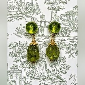 Natural  Peridot Genuine 4 Carats & Rough Peridot In Drop Gold Plated Earrings
